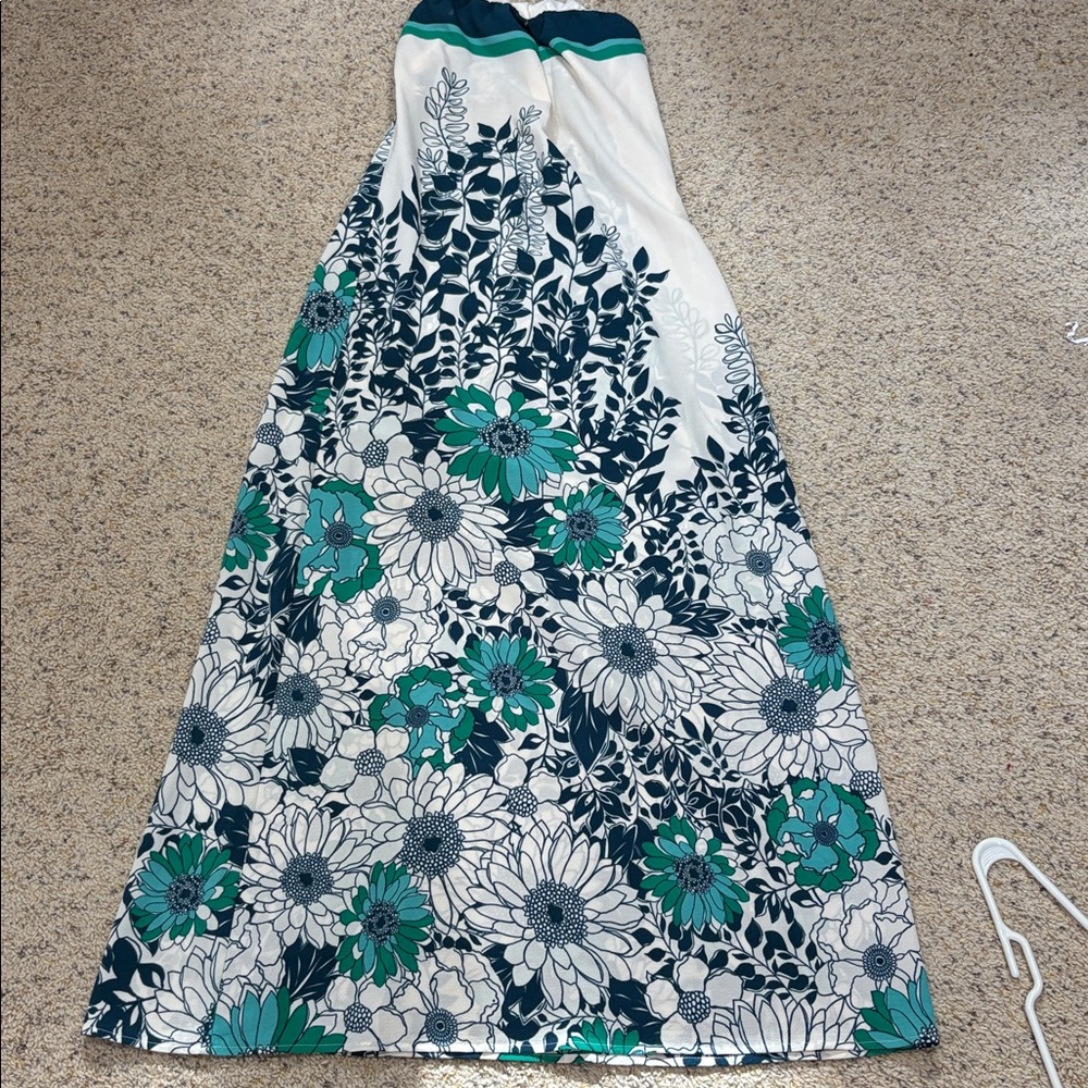 Lovestitch Floral Maxi Dress with Teal and White Design small